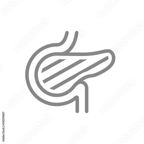 Sore human pancreas line icon. Acute pancreatitis, diabetes, pancreatic cancer symbol