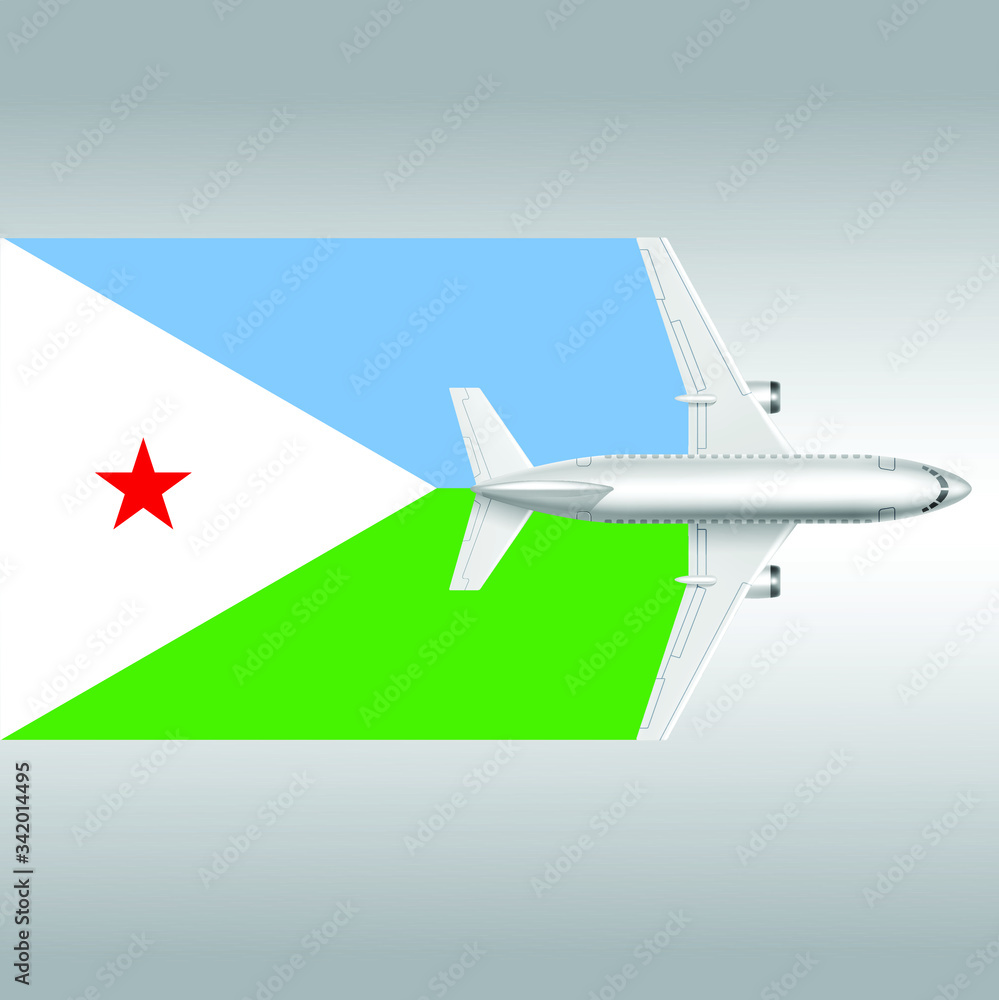 Plane and flag of Djibouti. Travel concept for design