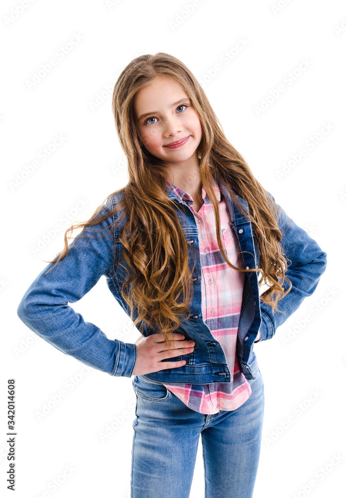 Portrait of adorable smiling little girl child preteen isolated Portrait of adorable smiling little girl child preteen isolated