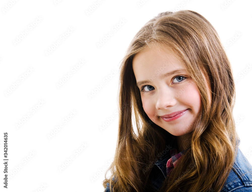 Portrait of adorable smiling little girl child preteen isolated Portrait of adorable smiling little girl child preteen isolated