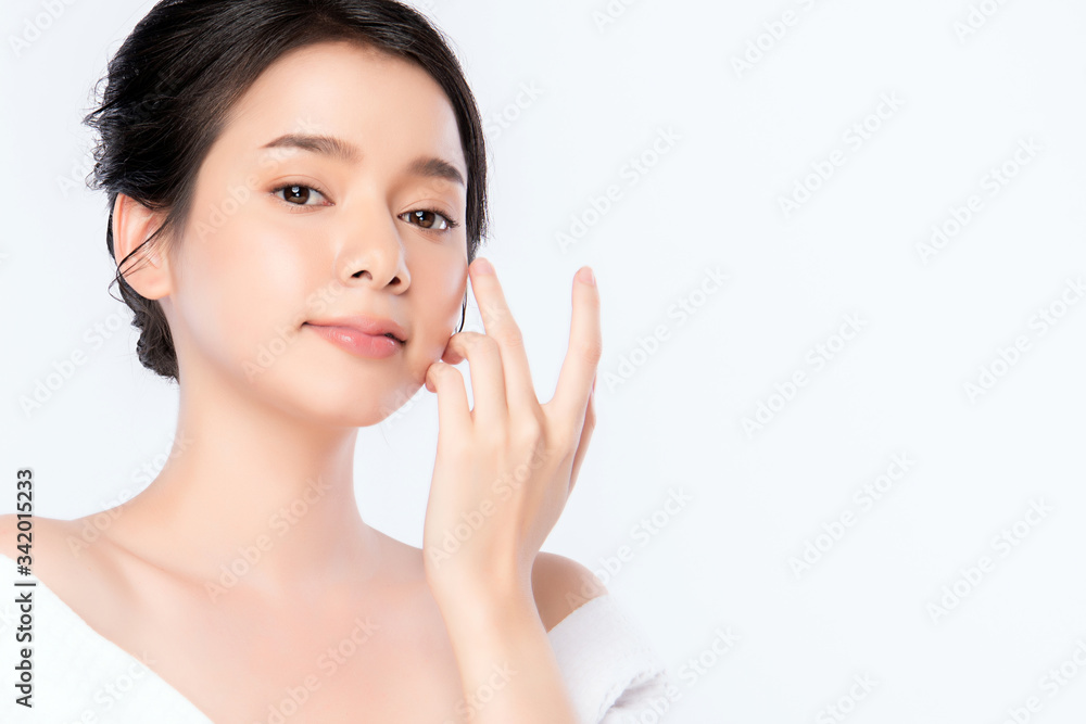 Beautiful Young Asian Woman with Clean Fresh Skin. Face care, Facial treatment, Cosmetology, beauty and healthy skin and cosmetic concept, woman beauty skin isolated on white background Beautiful Young Asian Woman with Clean Fresh Skin. Face care, Facial treatment, Cosmetology, beauty and healthy skin and cosmetic concept, woman beauty skin isolated on white background