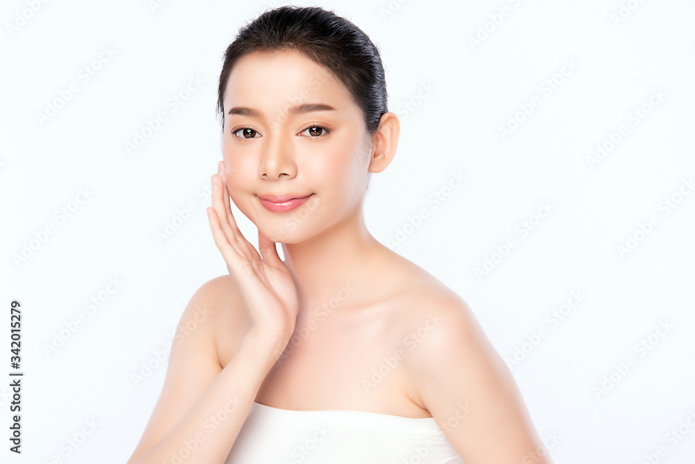 Beautiful Young Asian Woman with Clean Fresh Skin. Face care, Facial treatment, Cosmetology, beauty and healthy skin and cosmetic concept, woman beauty skin isolated on white background Beautiful Young Asian Woman with Clean Fresh Skin. Face care, Facial treatment, Cosmetology, beauty and healthy skin and cosmetic concept, woman beauty skin isolated on white background