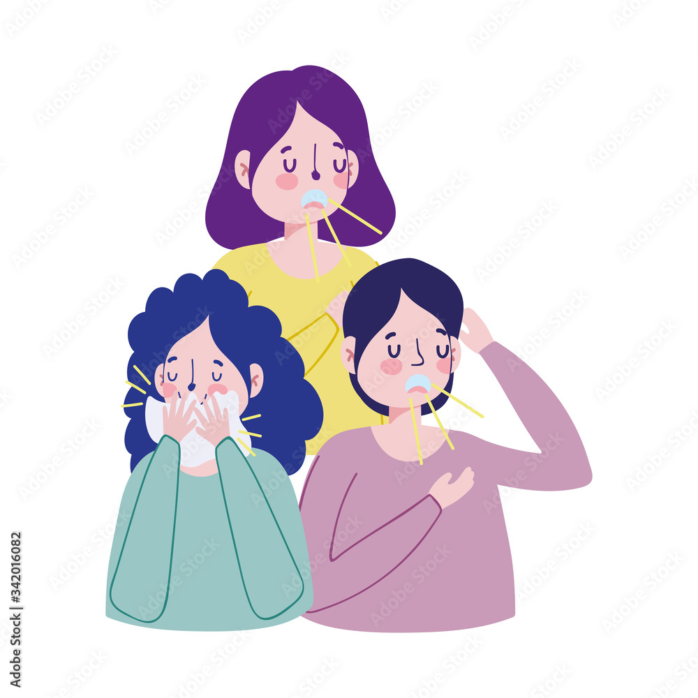 Women and man with dry cough and cold vector design Women and man with dry cough and cold vector design