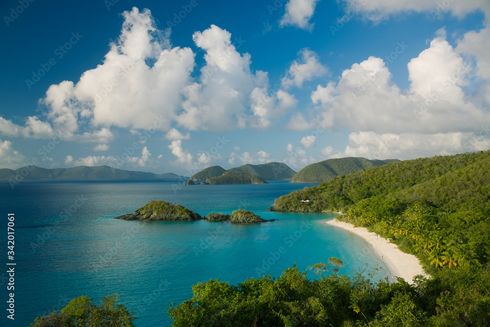 Trunk Bay Beach in the Virgin Islands National Park on the caribbean island of St John in the US Virgin Islands