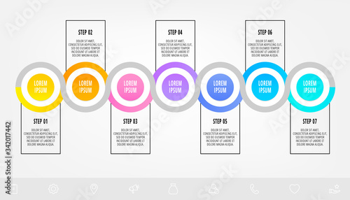 Vector template circle infographics. Business concept with 7 options and labels. Seven steps for content, flowchart, timeline, levels