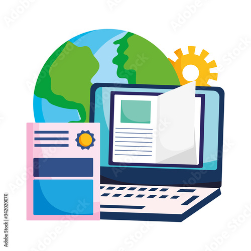 Ebook diplom world gear and laptop vector design