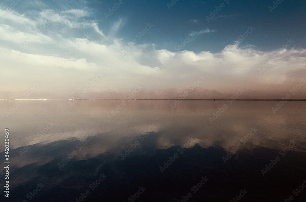 Dead sea, Israel, reflection of the sky in the sea