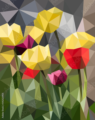 triangular mosaic spring pink and yellow tulips