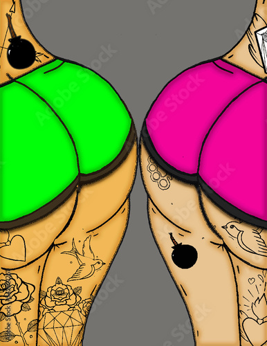 Double Butt Tattooed