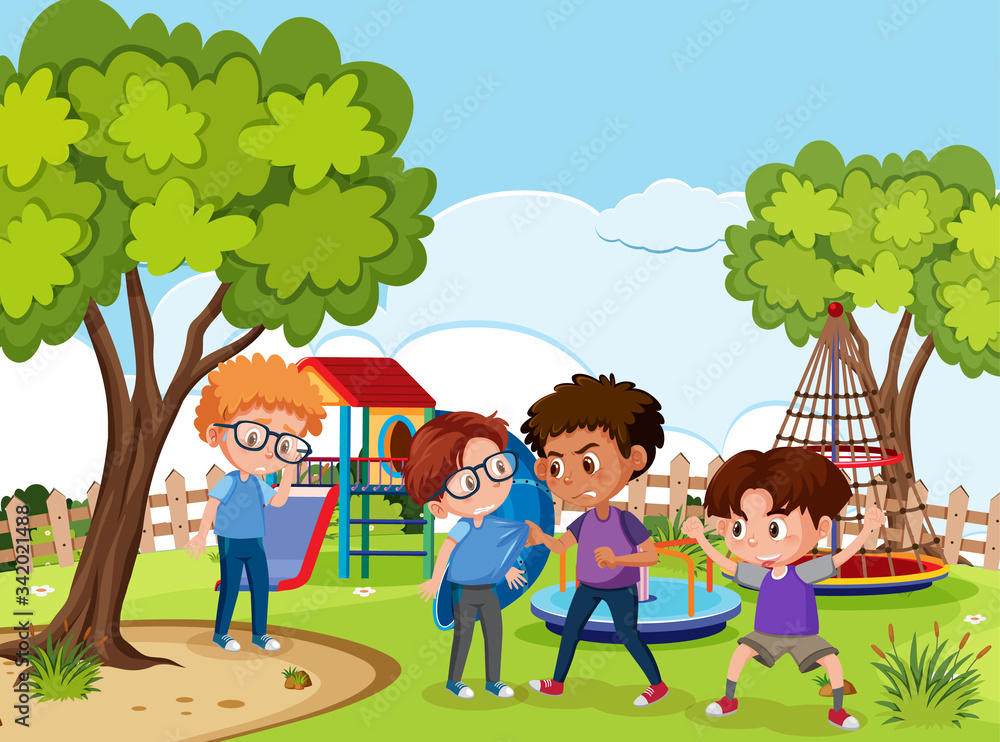 Scene with kid bullying their friend in the park
