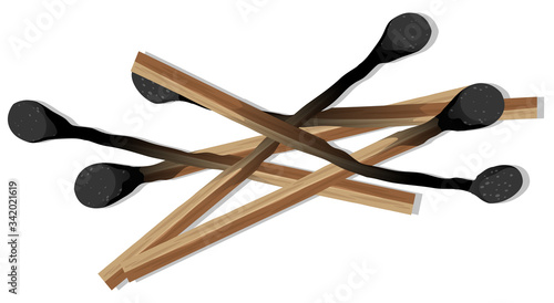 Pile of burned matches on white background