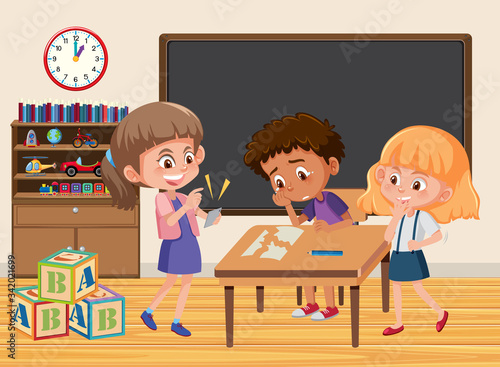 Scene with kid bullying their friend in classroom