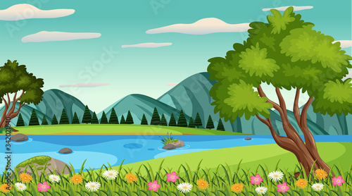 Background scene with many trees in the park