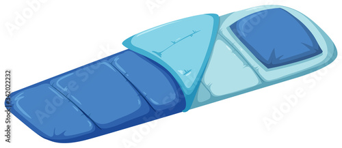 Sleeping bag in blue color on white background