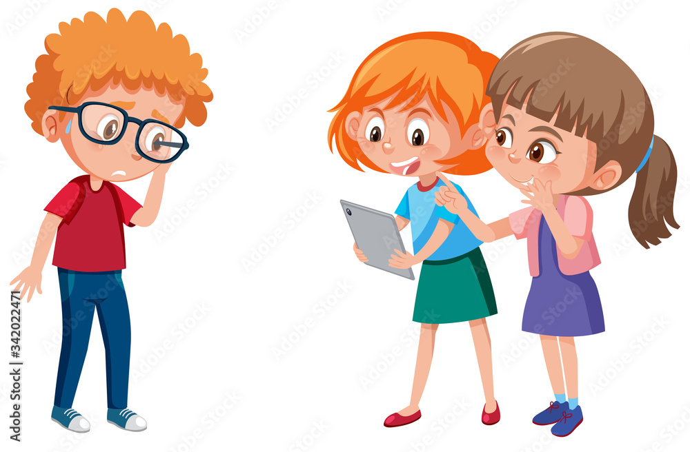 Domestic violence with kid bullying the others on white background Domestic violence with kid bullying the others on white background