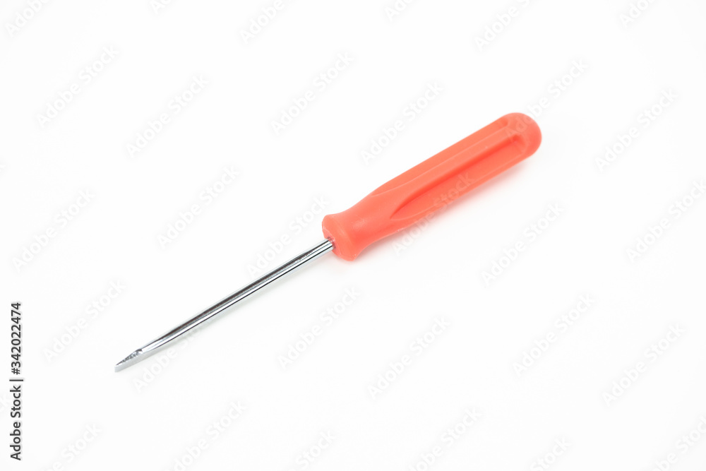 red handle isolated on white background. Single object Household tools for electrician, craftsman copy space Advertising tools, construction goods stores, home improvement red handle isolated on white background. Single object Household tools for electrician, craftsman copy space Advertising tools, construction goods stores, home improvement