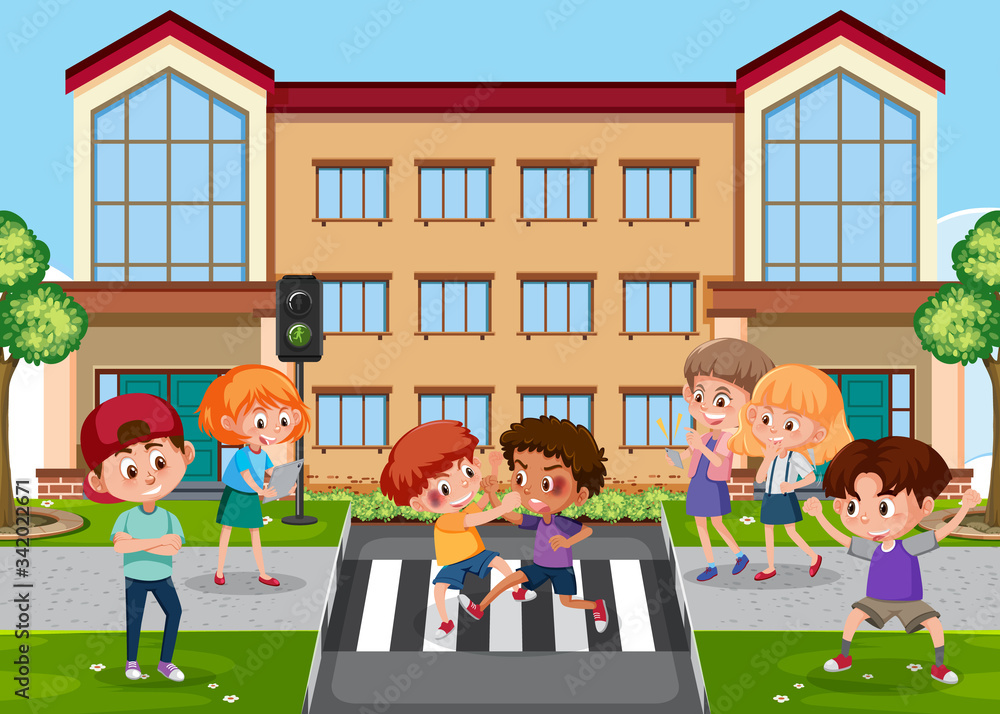 Scene with kid bullying their friend at school Scene with kid bullying their friend at school