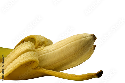 Banana isolated on a white background. Close-up. Top view.