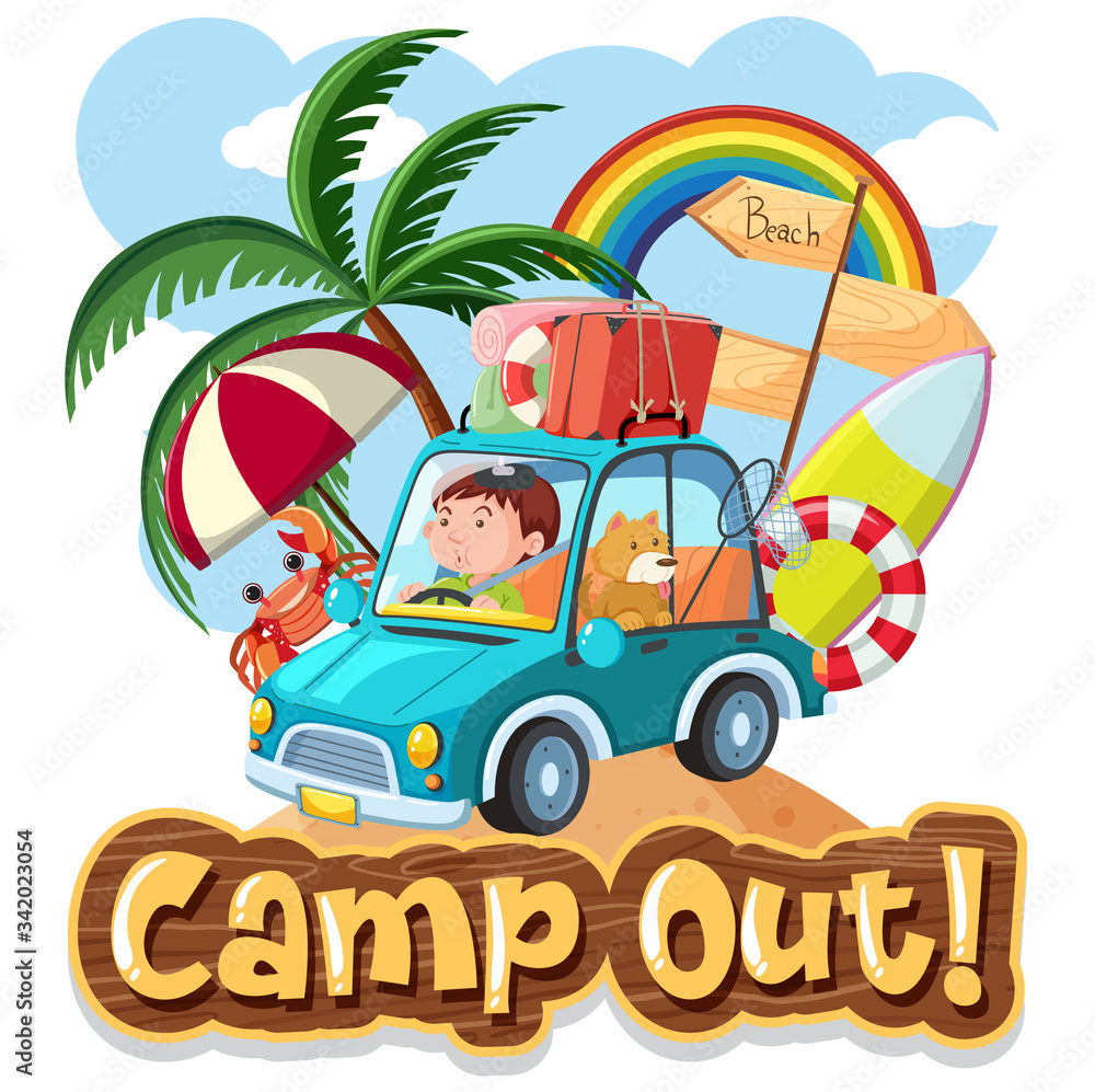 Fototapeta premium Font design for camp out with tent in the park