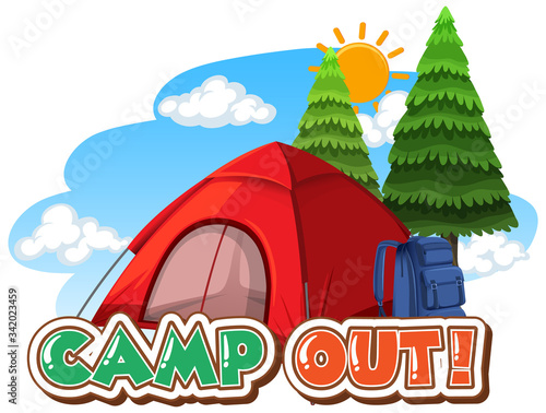 Font design for camp out with tent in the park