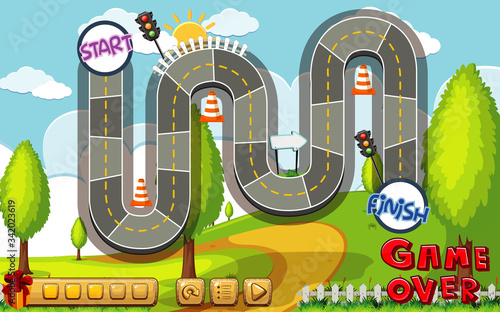 Boardgame template with road in the park background