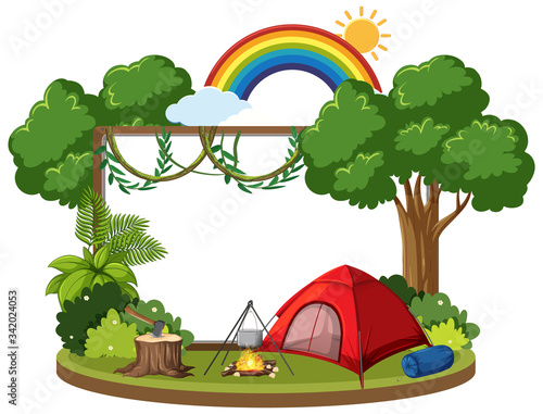 Board template with tent and campfire in the forest