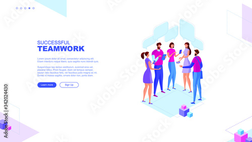 Trendy flat illustration. Successful teamwork page concept. Office workers planing business mechanism, analyze business strategy and exchange ideas.Template for your design works. Vector graphics.