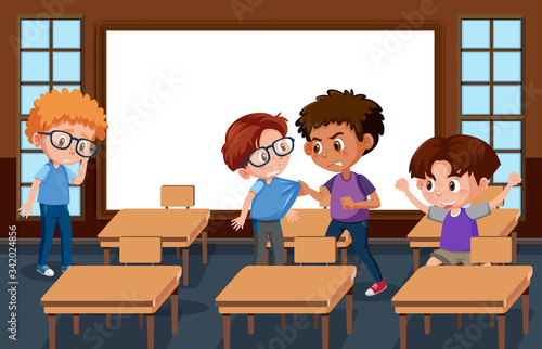 Scene with kid bullying their friend in classroom