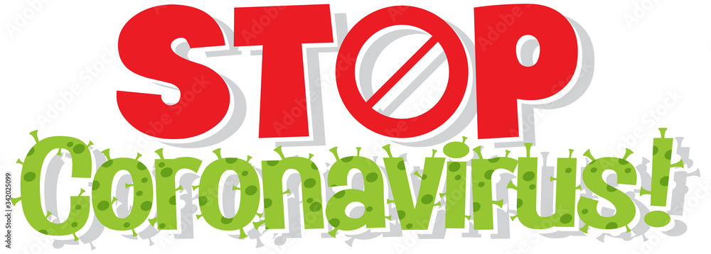 Font design for word stop coronavirus on white background
