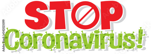 Font design for word stop coronavirus on white background