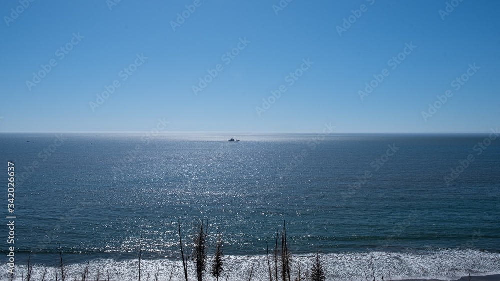 Boat sailing on the ocean, Stinson beach, California Boat sailing on the ocean, Stinson beach, California