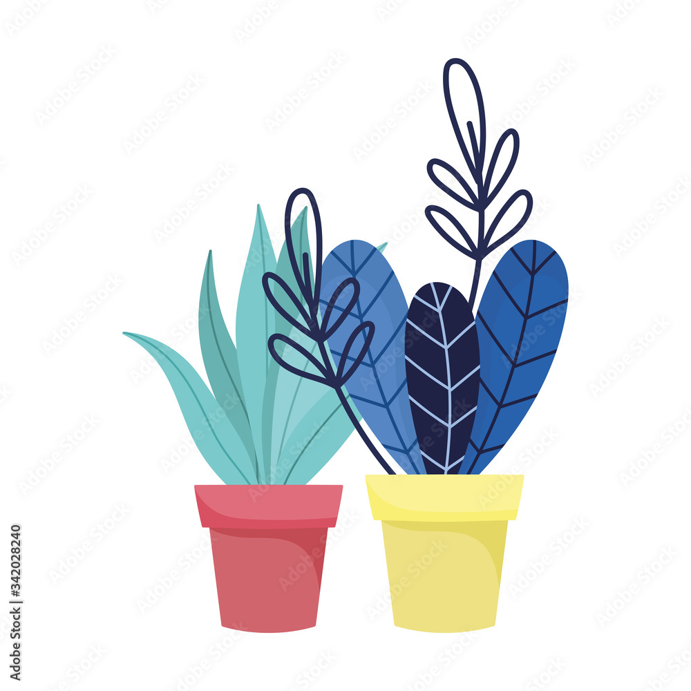 Isolated plants inside pots vector design
