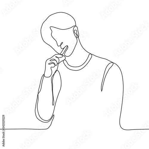 The man sleepily / tiredly brushes his teeth with a toothbrush, bowing his head. One continuous line art of a man in pajamas sadly brushing his teeth. Can be used for animation.