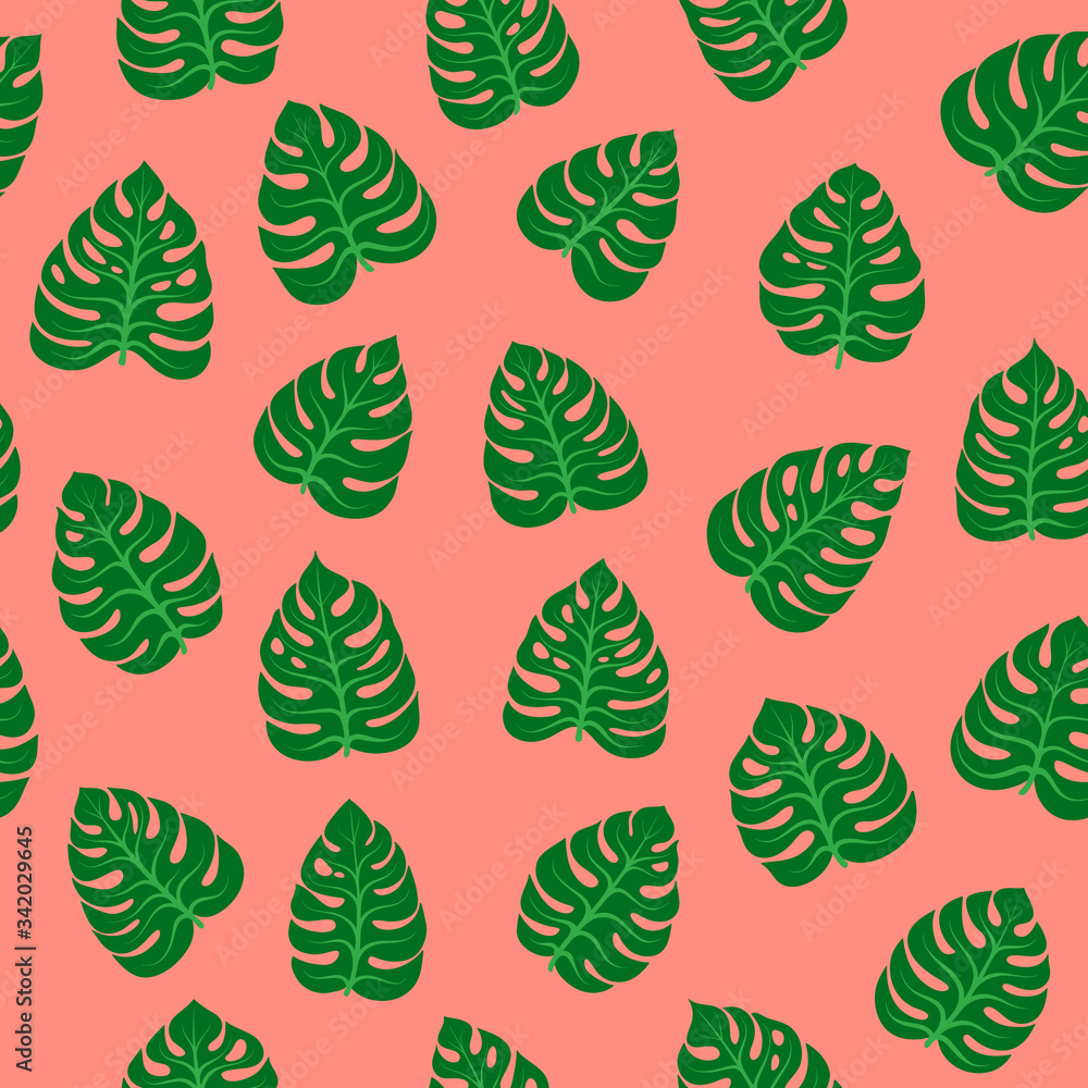 Vector Seamless Pattern with Hand-drawn Monstera Leaves