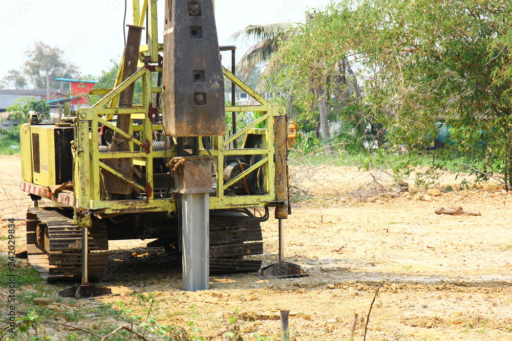 the piling cranes machine is working in construction site. the piling cranes machine is working in construction site.
