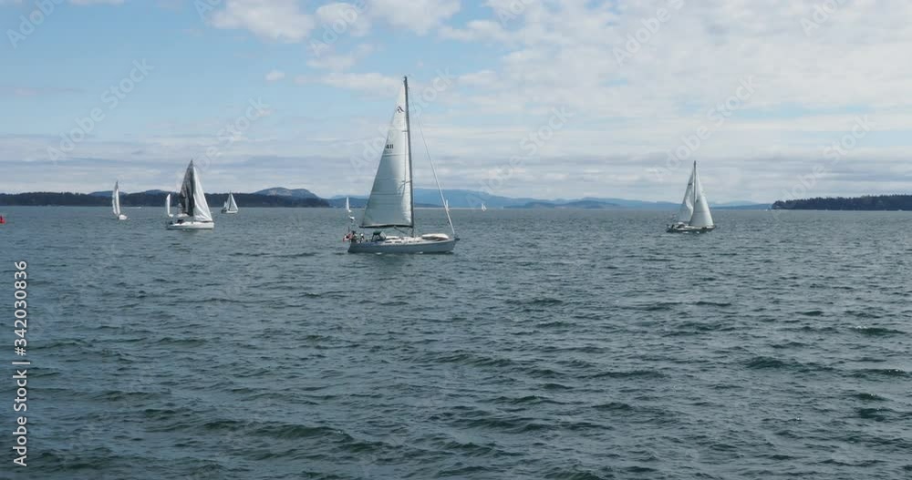 Sailboats are cruising in the wind near the coastline of Sidney BC Sailboats are cruising in the wind near the coastline of Sidney BC