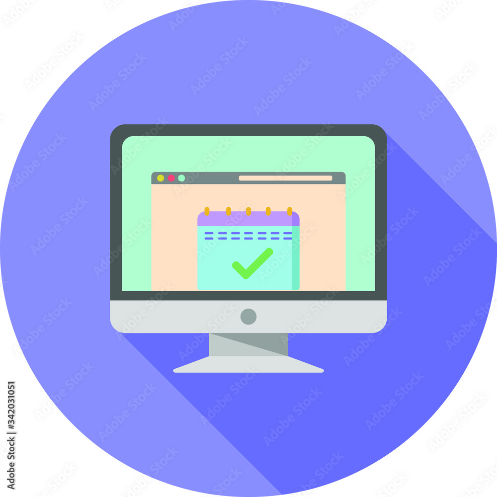 monitor with calendar flat icon purple on background, vector symbol monitor with calendar flat icon purple on background, vector symbol