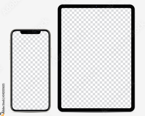 Mockup Screen devices: Tablet and smartphone silver color with blank screen for your design. Vector illustration photo