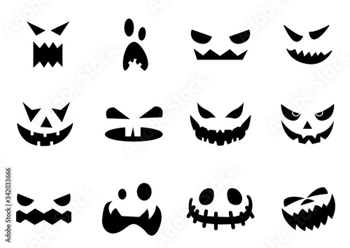 Scary Halloween pumpkin faces icons set,vector illustrations