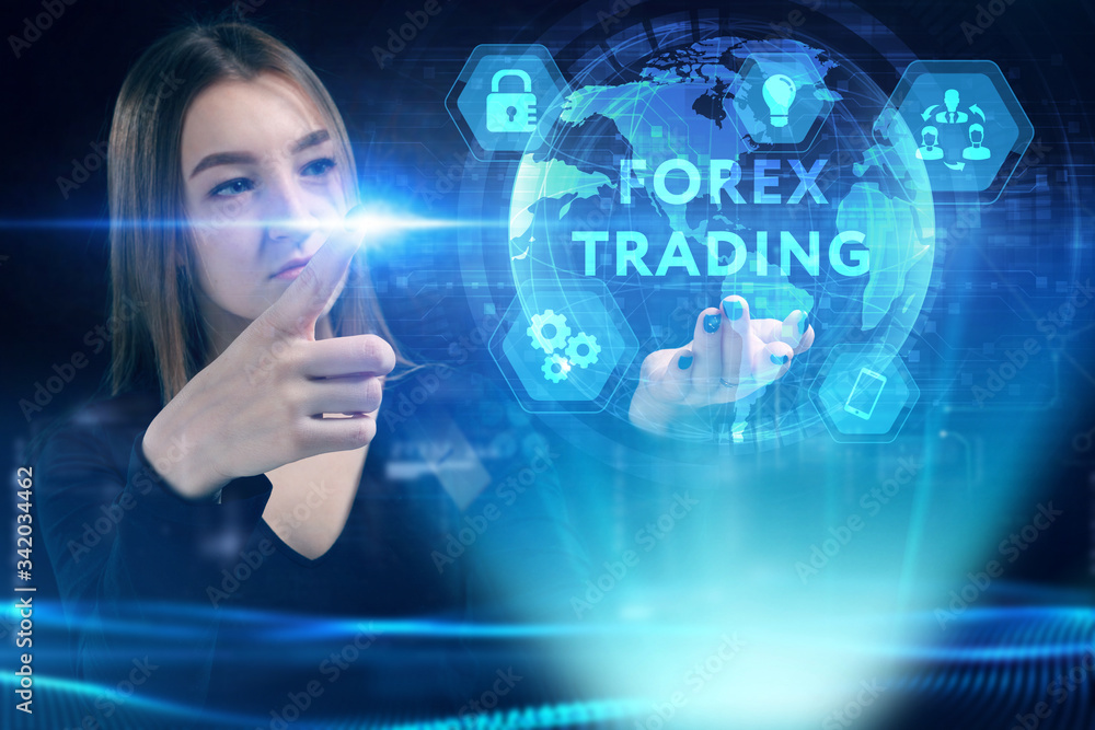 Business, Technology, Internet and network concept. Young businessman working on a virtual screen of the future and sees the inscription: Forex trading Business, Technology, Internet and network concept. Young businessman working on a virtual screen of the future and sees the inscription: Forex trading