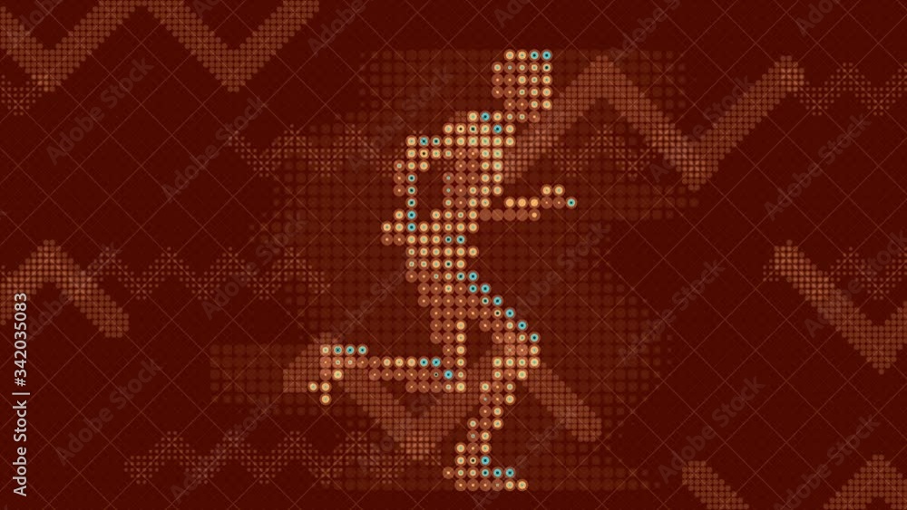 Running man from left to right. Colored dots pattern. 3d render loop animation Running man from left to right. Colored dots pattern. 3d render loop animation