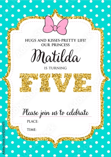 Five Years Birthday Party Printable Invitation Card
