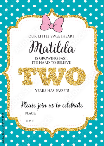 Two Years Birthday Party Printable Invitation Card