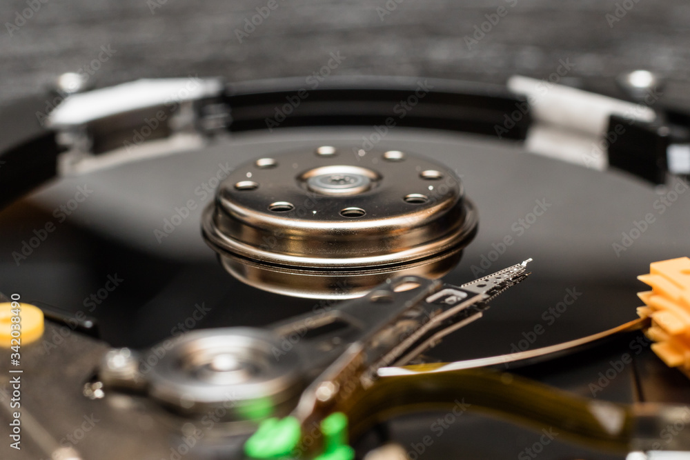 disassembled hard drive notebook close-up disassembled hard drive notebook close-up