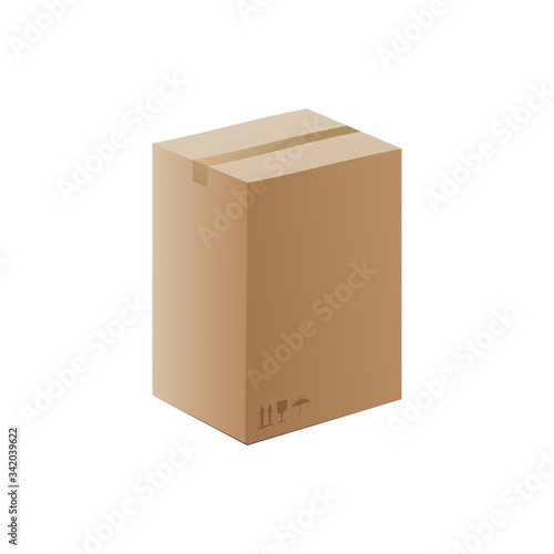 Brown cardboard box mockup closed and sealed - vector illustration.