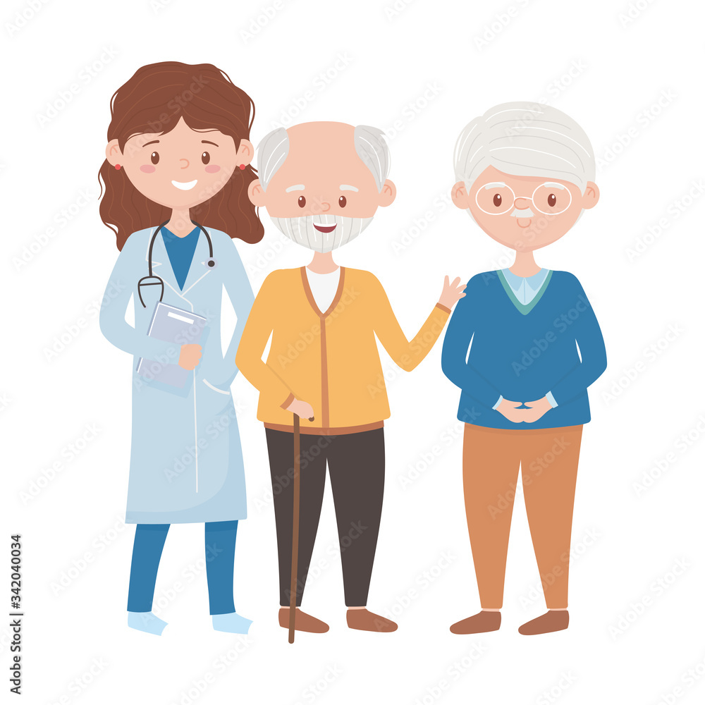 Isolated woman doctor with old men vector design Isolated woman doctor with old men vector design