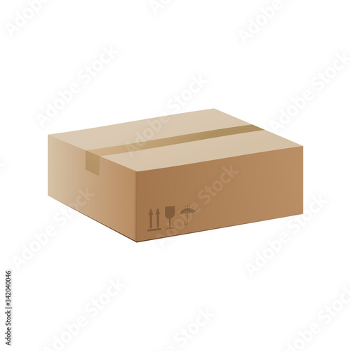 Side view of closed carton box, realistic vector mockup illustration isolated.
