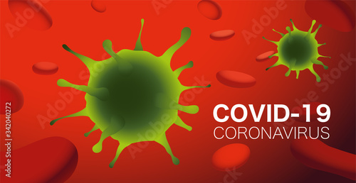 Coronavirus COVID-19 banner for the website. Virus in human blood.