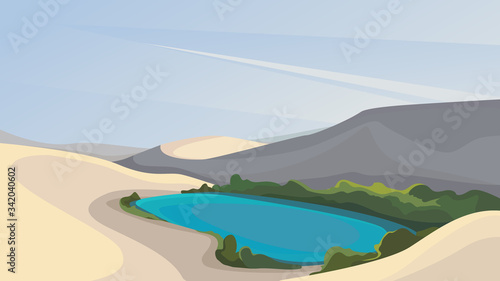 Desert oasis landscape. Beautiful nature scenery.
