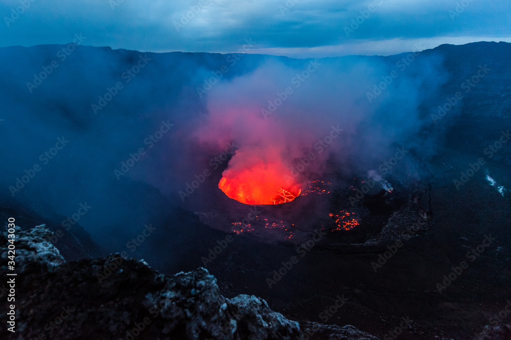 Fototapeta premium Crater of an active volcano during the dusk time
